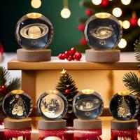Lámpara Nocturna LED Creativa En Forma De Bola De Cristal 3D Con Patrón De Santa Claus Solar Sistema Para Ambiente De Dormitorio Regalo De Navidad Para Niños - details 0