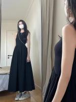 Vestido Hepburn Estilo Francés De Verano En Negro Sin Mangas Cinturado Con Bolsillo Vestido De Falda A-Line Para Niña - details 3