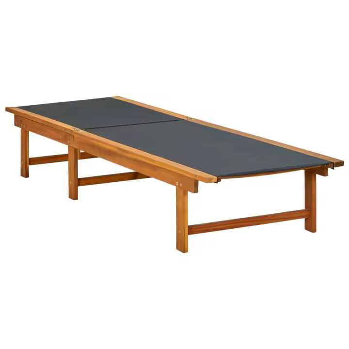 vidaXL Tumbona de madera maciza de acacia y textileno Negro, Crema, Gris Sillas de Exterior Ideal para jardín, playa, piscina, terraza Tumbona Piscina Tumbonas Playa Tumbonas Jardín Exterior - 1