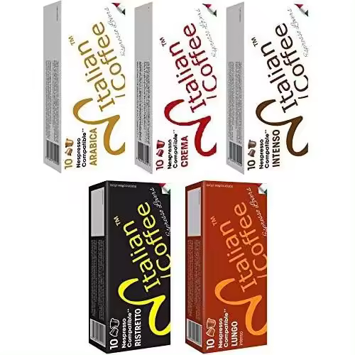 Capsulas Compatibles Nespresso (*) - Degustación 5 Sabores de Café Italiano - 100 Cápsulas de Plástico - 1