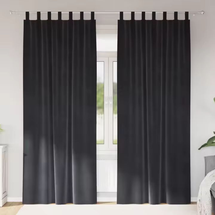 Cortinas Blackout vidaXL con lazos de colgar 2 pcs Gris oscuro terciopelo - 1