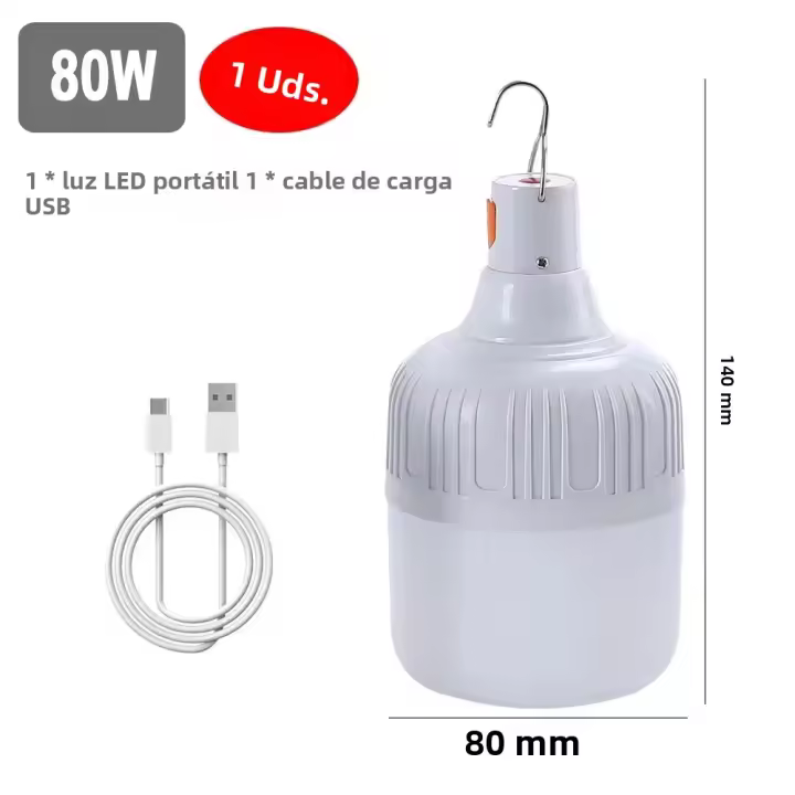 Lámpara De Emergencia LED Recargable 60W 80W Con Gancho Para Camping BBQ Y Tiendas De Exterior Luz Portátil USB Recargable - 1