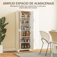 HOMCOM Alacena de Cocina Aparador de Cocina Mueble Auxiliar de Cocina con Estantes Ajustables Puertas de Ratán y Sistema Anti-vuelco 60x30x170 cm Blanco - details 3