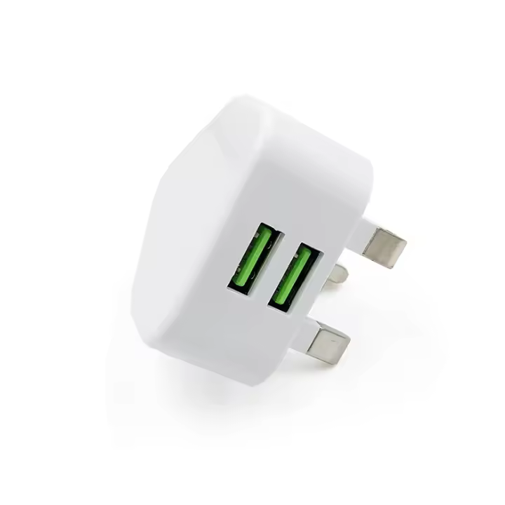cargador USB doble con enchufe británico, 12 W, 3 pines, puertos USB duales, adaptador de carga para teléfono, enchufes de pared de 2 A para iPhone 14, 13, 12, 11 Pro Max, etc. - 1