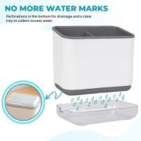 Organizador para encimera de fregadero, soporte para Esponja para platos, soporte para Esponja y Cuchillo para fregadero de Cocina, organizador de fregador de Platos de plástico con bandeja de Drenaje, Blanco - details 3