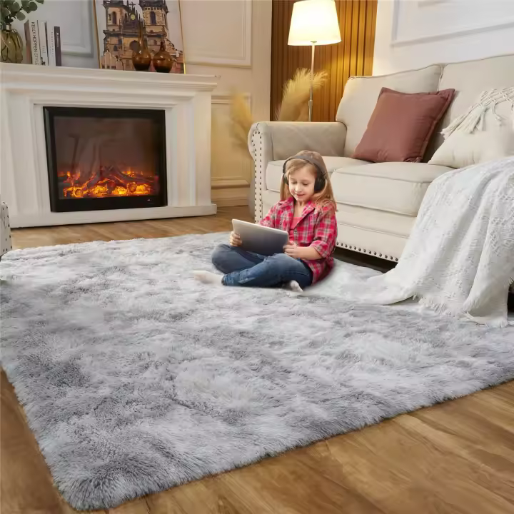 Alfombra de salón de felpa gris, alfombras antideslizantes y esponjosas, decoración del hogar, alfombras de terciopelo suave, alfombra para habitación de niños 120x160cm Teñido anudado gris claro - 1