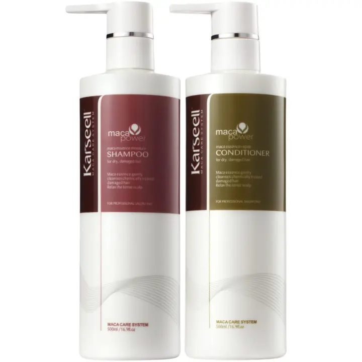 KARSEELL Pack Champú Hidratante + Acondicionador Reparador Maca Colágeno Brillo Suavidad Nutrición Antifrizz Control Frizz Cabello Seco Dañado Teñido Sin Sulfatos Uso Diario 2x500ml - 1