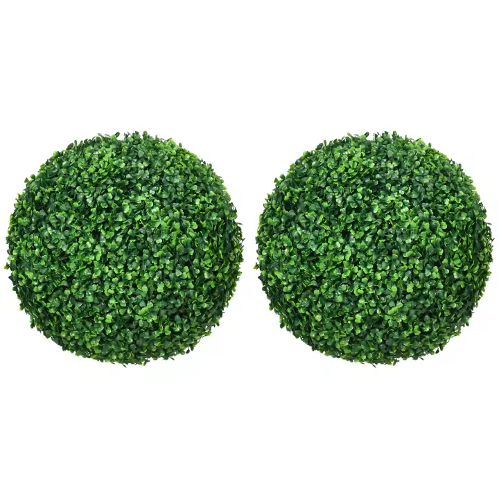HOMCOM Bolas de Boj Set de 2, Plantas Artificiales, Planta de Interior con Protección UV, Decoración Vegetal, Árbol Artificial para Interior, Exterior, Verde - 1