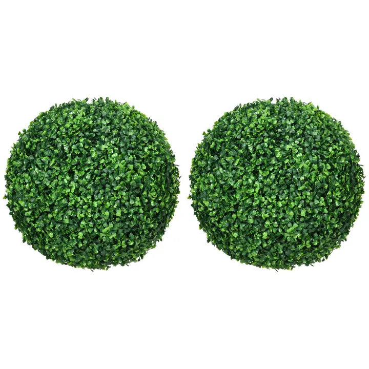 HOMCOM Bolas de Boj Set de 2, Plantas Artificiales, Planta de Interior con Protección UV, Decoración Vegetal, Árbol Artificial para Interior, Exterior, Verde - 1
