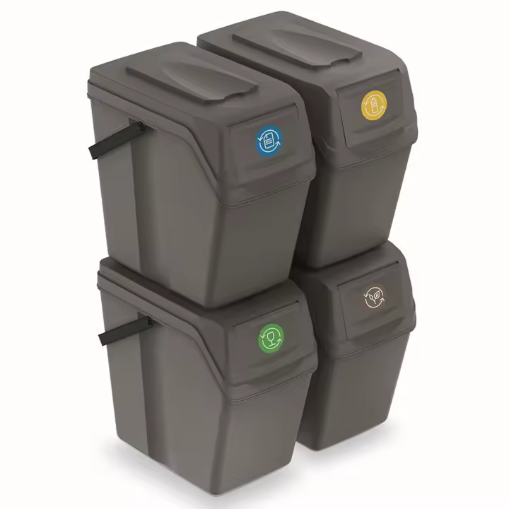 Juego de 4 cubos de reciclaje 100L PROSPERPLAST Sortibox de plastico en color gris - 1