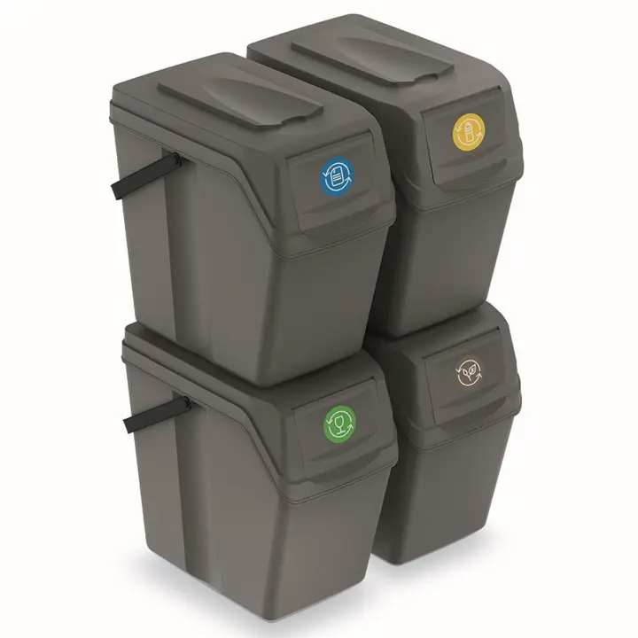 Juego de 4 cubos de reciclaje 100L PROSPERPLAST Sortibox de plastico en color gris - 1