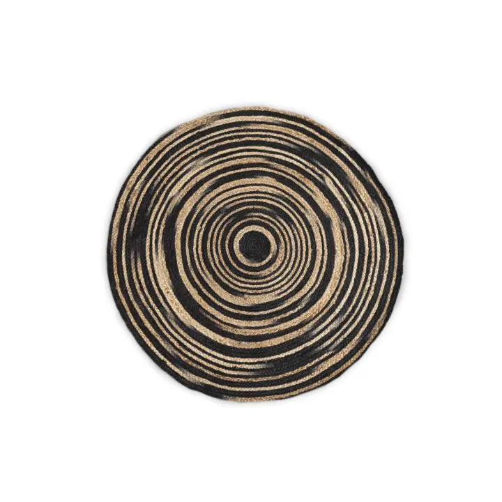 Alfombra de Yute Natural Black Redonda Parentesi Quadra - Elegancia y Calidez para tu Hogar - 1