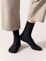 Calcetines De Hombre 5 Pares Color Sólido Con Rayas Verticales Wicking De Sudor Desodorantes Calcetines De Negocios - details 3