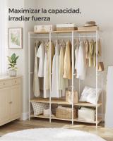 Armario de ropa portátil plegable, perchero con barras de colgar, estantes y ganchos extraíbles, organizador versátil, color marrón rústico o beige natural - details 2