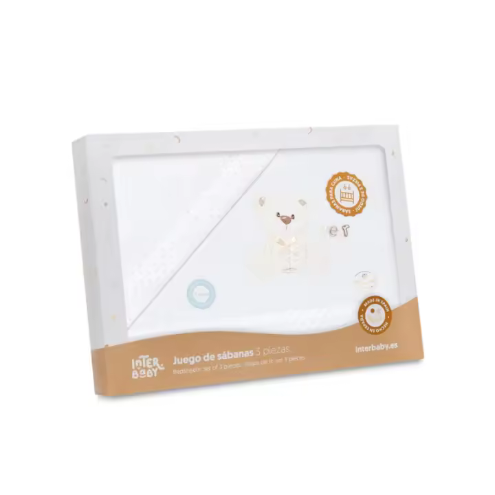 TRIPTICO COCHE FRANELA OSO LAZO blanco Beige - 1