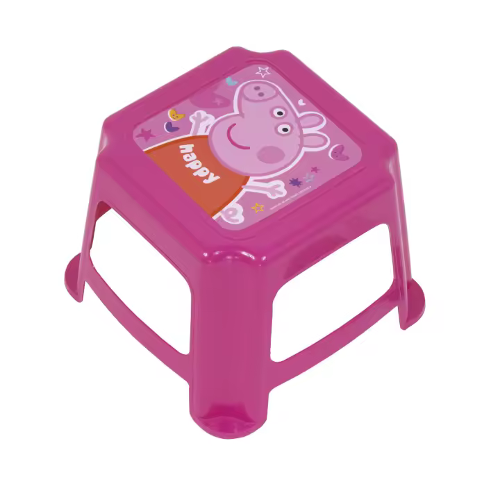 Arditex - Taburete bajo infantil apilable con dibujo PEPPA PIG con asiento acolchado y con medidas de 27x27x21cm apto para baño, cocina, habitación, para interior o exterior - 1