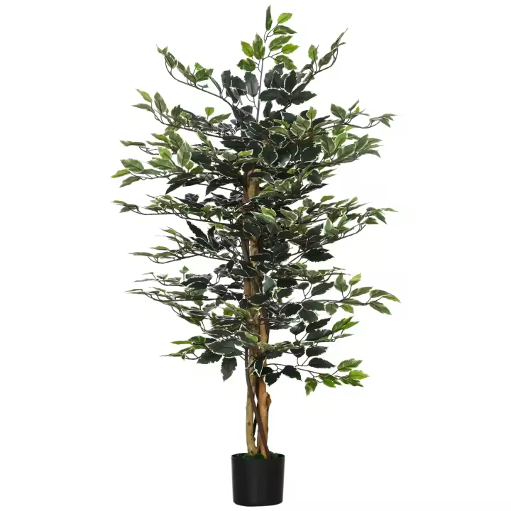 HOMCOM Ficus Artificial con Troncos 130 cm Planta Artificial con Macetas y 702 Hojas Realistas para Decoración del Hogar Salón Dormitorio Ø15x130 cm Verde - 1