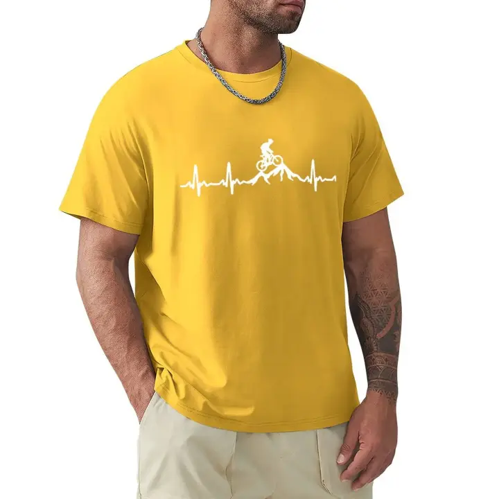 Camiseta De Bicicleta De Montaña Para Hombres Estampado De Ritmo Cardíaco Casual Verano Manga Corta Negro Talla Grande Tees - 1