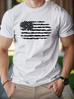 Camiseta De Algodón Puro 100% Para Hombre Estampado De Bandera De Estados Unidos Estilo Casual Cuello Redondo Manga Corta Cómoda Y Transpirable Para El Verano - details 1