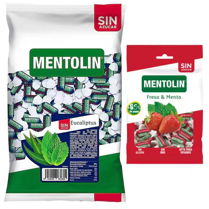 Mentolín caramelos duros eucaliptus s/a bolsa 1kg y de regalo fresa menta s/a bolsa 100g - 1