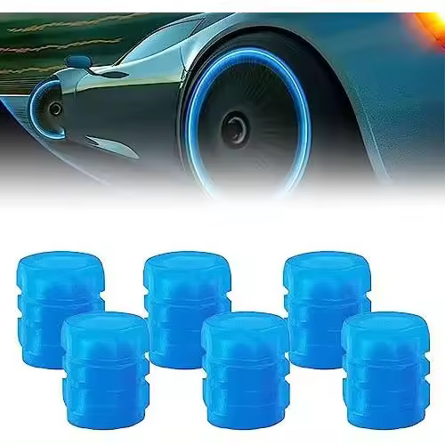 2024 nuevas tapas de válvulas, tapas de válvulas que brillan en la oscuridad, tapas de válvulas que brillan en la oscuridad, universales, se adaptan a cualquier automóvil (azul 6PCS) - 1