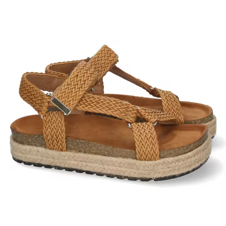 Davinia Shoes Sandalia Plana para Mujer, Forrada de Yute, Comoda, Planta Bio, y Cierre de Velcro, Primavera Verano 2022 Shoes&Blues.es 1BP-1624-Kaki - 1