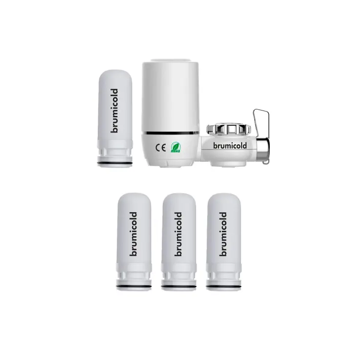 BRUMICOLD Pack anual filtro purificador de agua para beber + 3 recambios. Agua lista para beber al instante. Filtración ecológica compuesta por una carcasa cerámica y un núcleo de carbón activado de coco. - 1