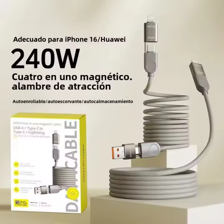 Cargador Rápido Magnético 240W 4-en-1 Para iPhone 16 Xiaomi Tablas De Carga MacBook Samsung Cable De Carga Magnético - 1