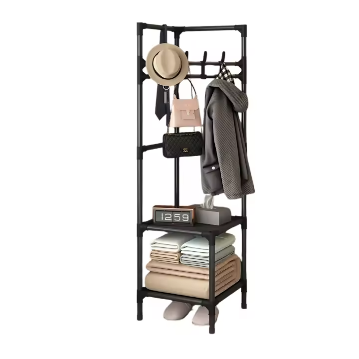 LUTODY - Perchero de pie, Zapatero, Compacto de varios niveles, Organizador esquinero de prendas y zapatos, Vertical, Tubo metal, Vestidor portátil para recibidor, Entrada auxiliar, Sala de estar, Salón, Ligero y resistente - 1