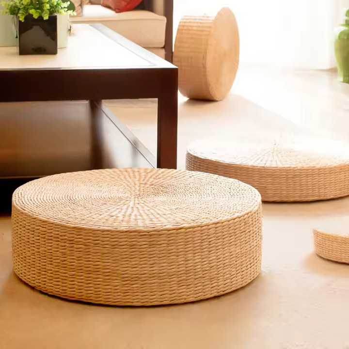 Almohada Redonda De Tatami Japonés Para Yoga Y Meditación Hecha a Mano De Paja Natural Cojín De Suelo Decorativo Para Sentarse - 1