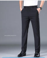 Pantalones Casuales Para Hombre Verano Delgados Elásticos Cintura Media Negro Gris Azul Estilo Clásico Coreano Formal Con Bolsillos - details 4
