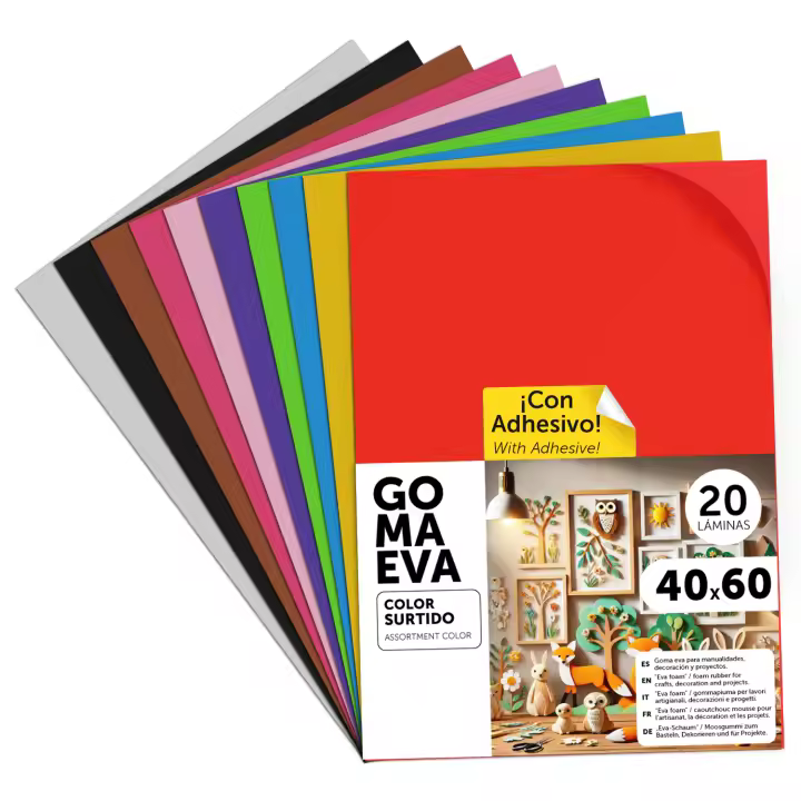 Goma Eva para Manualidades, Goma Espuma de Colores para Proyectos Creativos, Ideales para Artes y Manualidades, uso Escolar, Profesional o Artístico 40x60cm - m-office (Surtido Adhesivo, 20 uds) - 1