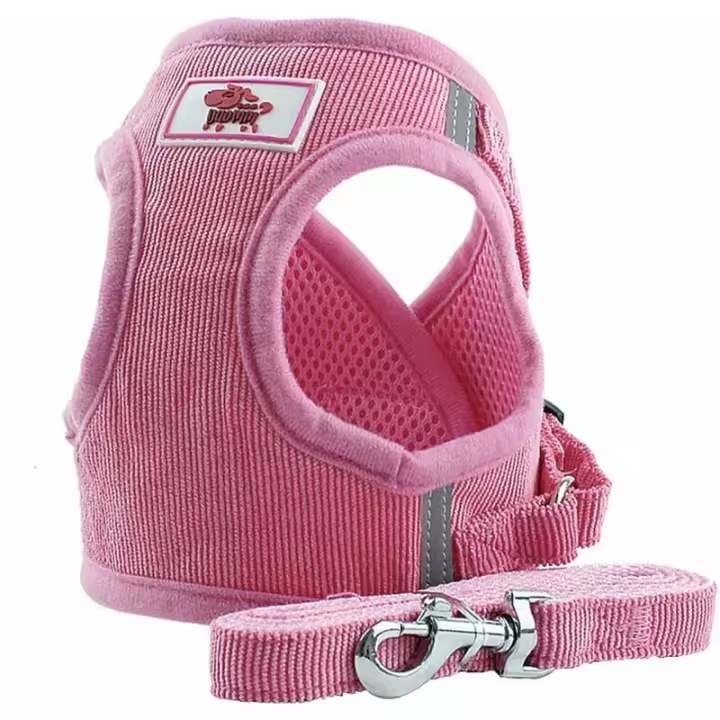 Arnés de chaleco de tela de malla de entrenamiento suave, arnés de chaleco para perros para cachorros, gatos, animales pequeños PS042 (M, rosa) - 1