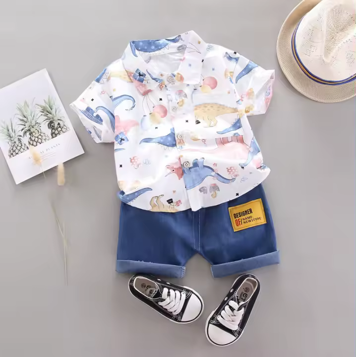 Conjunto De Verano Para Bebé Boys Camisa De Dibujos Animados Y Shorts 2 Piezas Ropa Infantil Casual De Dos Piezas Traje Para Niños Recién Nacidos - 1