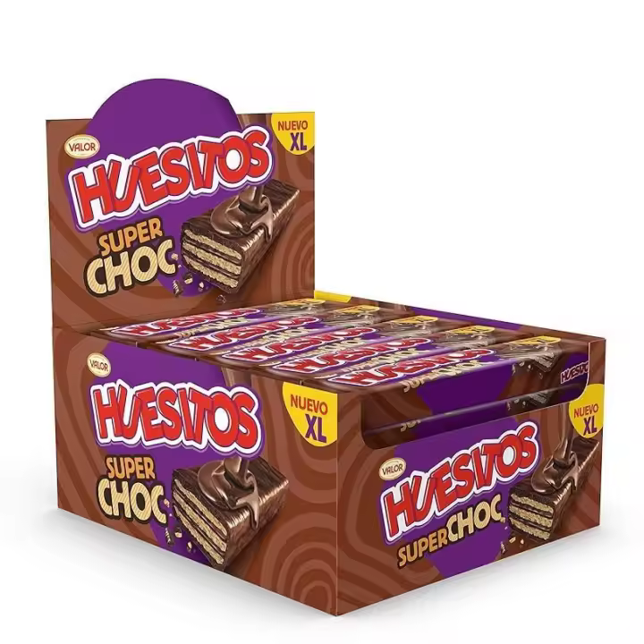 Huesitos Super Choc Crujiente - Barrita de Barquillo con Relleno de Cacao y Cobertura de Chocolate con Leche, Pack de 5 Paquetes (25 Unidades) - 1
