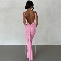 Vestido Mermaid Elegante Para Mujer NIBBER Con Tirantes Y Pliegues Estante Alta Estilo Sexy Y Club Sin Mangas Largo Pierna Vestido De Fiesta De Verano - details 17