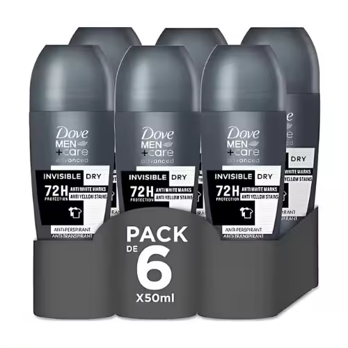 Dove Men +Care Desodorante Roll On Invisible Dry Protección 72h Antitranspirante 50ml - Pack AHORRO 6x50ml - 1