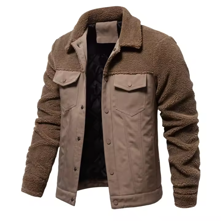 Chaqueta de retales para hombre, chaqueta informal de lana de cordero de alta calidad, talla europea, otoño e invierno, 2024 - 1