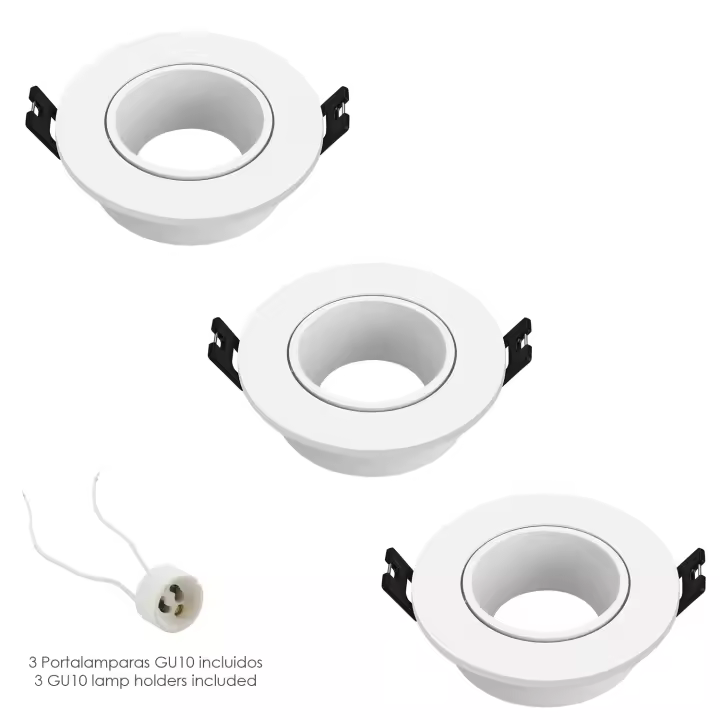 Wolfpack Linea Profesional Aro Foco Empotrable Regulable Con Portalámparas Para Bombillas GU10 Ø 90 X 29 Mm - Pack de 3 Unidades - 1