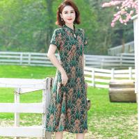 Vestido Qipao Corto Para Mujer Estilo Étnico Retro De Verano Con Impresión Floral Largo Hasta La Rodilla Vestido De Fiesta Indie Folk - details 2