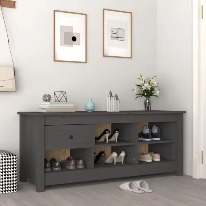 vidaXL Armario zapatero de madera maciza de pino gris 110x38x45,5 cm - 1