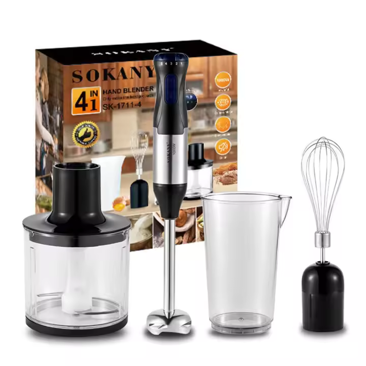 Batidora de mano 1000W, 5 Velocidad regulable + Turbo, 4-en-1 Picadora Eléctrica Maple inoxidable Incluye Vaso medio, Picador y Emulsionador  Pica hielo, Pies freezados, Frutos Secos - 1