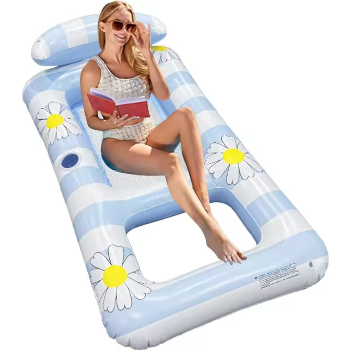 Sillas Flotantes para Piscina,Colchoneta Inflable para Adultos - Cama Plegable con Soporte para Cabeza para Piscina Exterior Jardín Río Playa Bote - 1