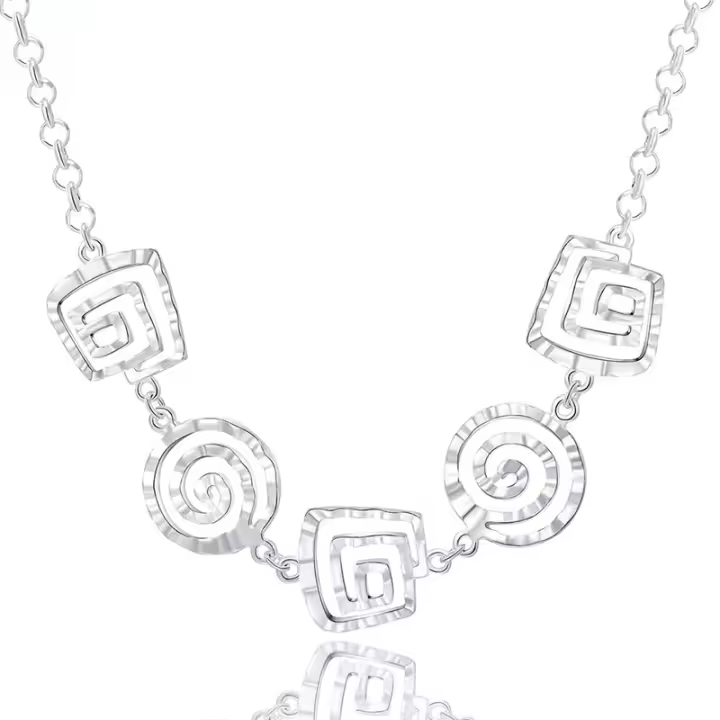 925 Sterling Silver Threaded Round Square Pendant Chain Necklace for Women's Jewelry - 1