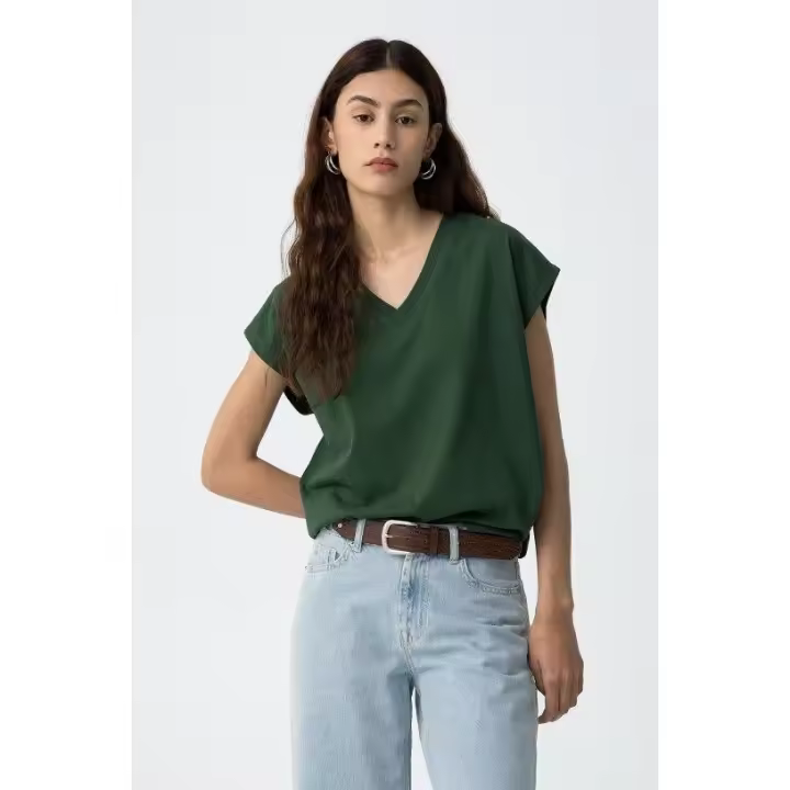 Marcas Mujer Ropa Tiffosi Tiffosi mujer Camisetas y tops  Camiseta pico -Tiffosi- Charlize_1 verde botella - 1