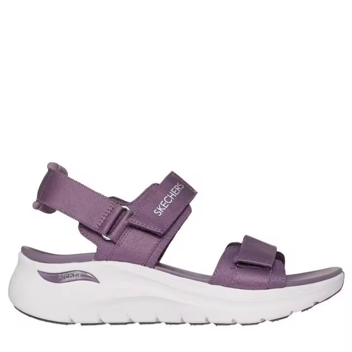 Cómoda  Sandalia de mujer Skechers ARCH FIT SANDAL 2.0 en tiras de lona lila con velcros. Plantilla Arch Fit, con más ajuste en el arco ofreciendo más estabilidad. Altura Tacón bajo (1-3 cm) Referencia 119465-PLUM - 1