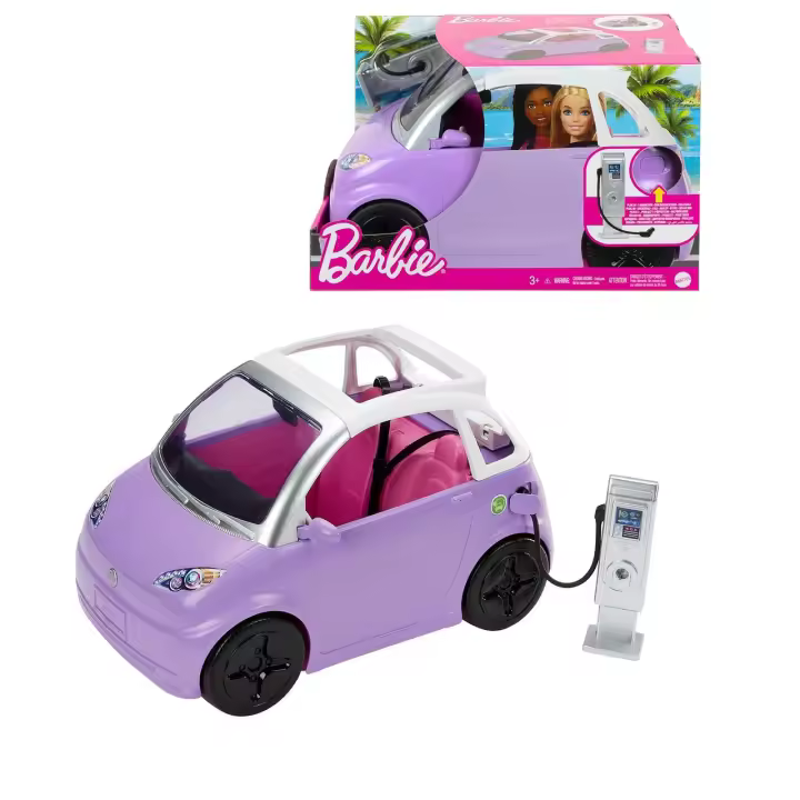 Barbie Coche eléctrico morado para muñecas con estación de carga. se convierte en descapotable. juguete +3 años (Mattel HJV36) - 1