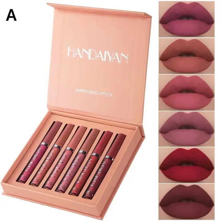 Juego de lápiz Labial Mate 6 Piezas Lápiz Labial líquido Mate para Mujer Impermeable Lápiz Labial líquido de Larga duración Brillo de Labios Cosmético Taza Antiadherente Lápiz Labial Caja - 1