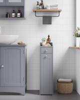Armario de baño estrecho gris paloma con portarrollos y cajones, solución de almacenamiento vertical para espacios pequeños - details 2