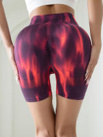 Shorts De Yoga Para Mujer Aurora Tie Dye Sin Costuras Cintura Alta Levantamiento De Glúteos Deporte Corto Pantalones De Correr - details 2